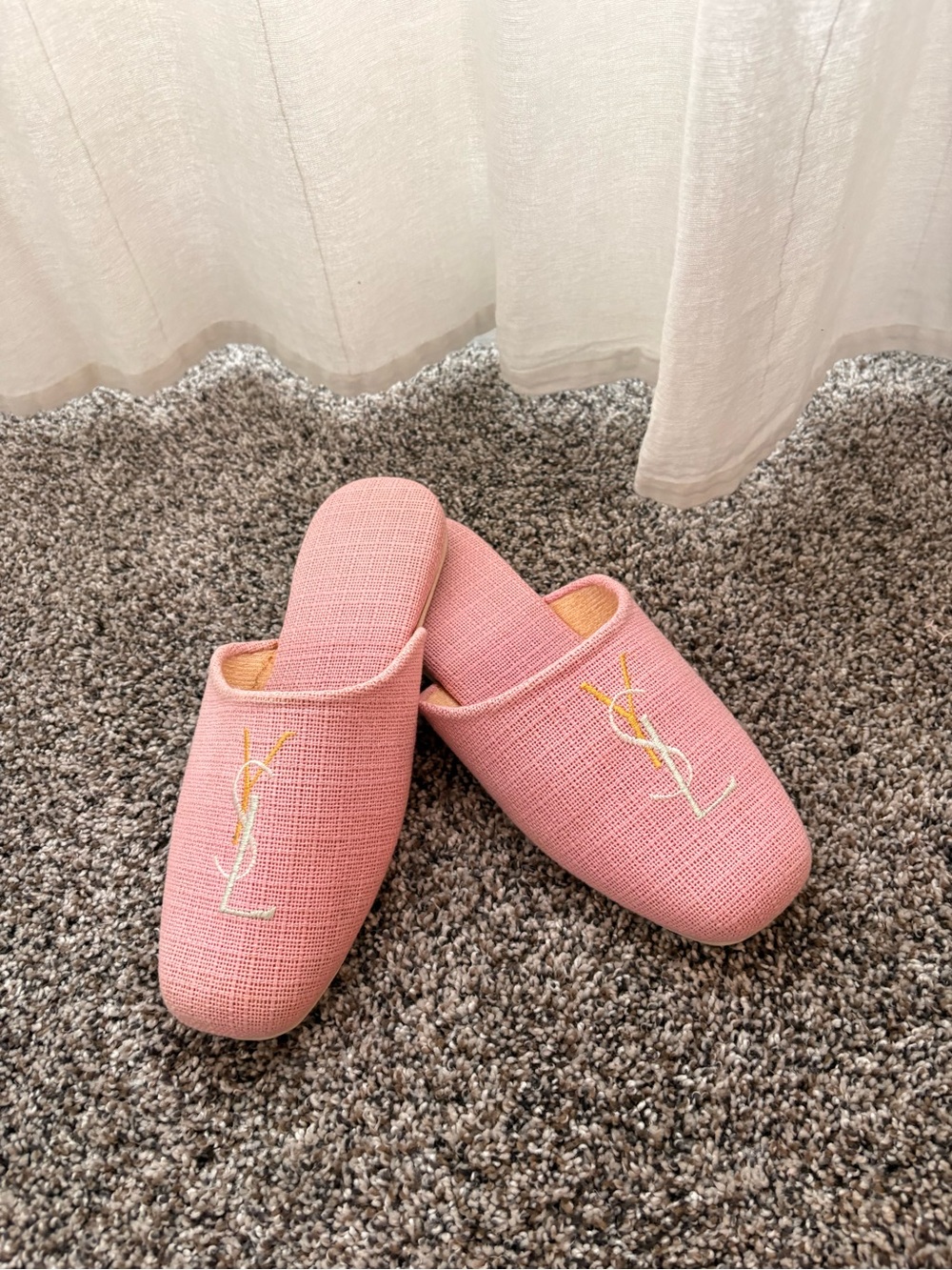 Yves Saint Laurent Pink Textured Slide Slippers with Embroidered Logo